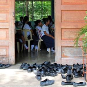 Shoes outside the classroom at Leganes National High School (picture by Sana Mahmood)